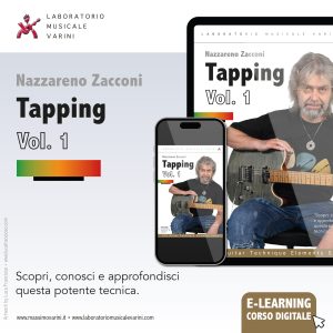 immagine promozionale che ritrae Nazzareno Zacconi con la chitarra, intento a suonare con TAPPING - il corso promozionato è in modalità KICKSTARTER promozionale e coming soon
